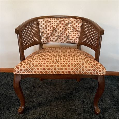 Vintage Cane Back Upholstered Barrell Chair