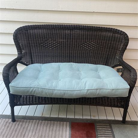 Resin Wicker Patio Loveseat with Cushion - 53 1/2” x 24” x 36”