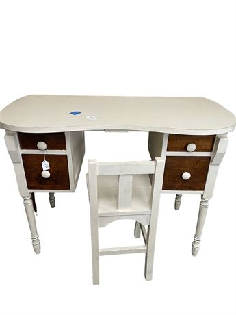 Painted White Wooden Desk and Chair Set
