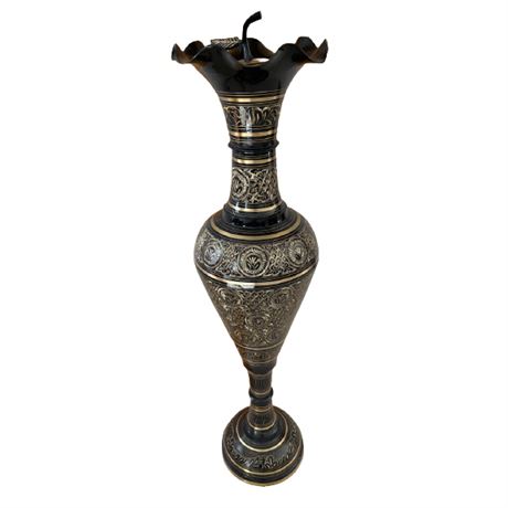 Etched Brass Black India Floor Vase