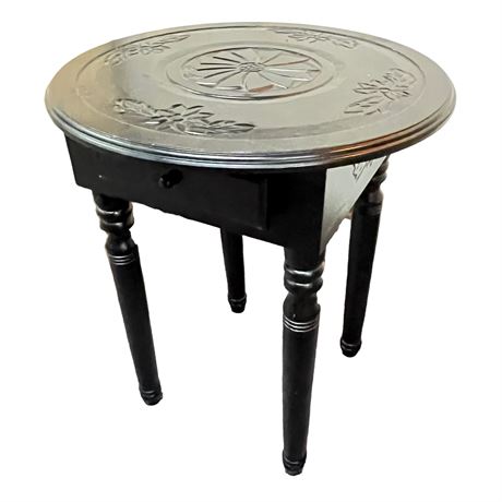 Solid Wood Floral Decorated Pressed Side Accent Table