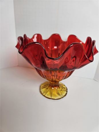 L.E. Smith Swung Glass Amberina Pedestal Vase