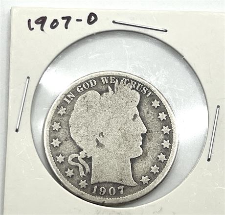 1907 D Silver Barber Half Dollar