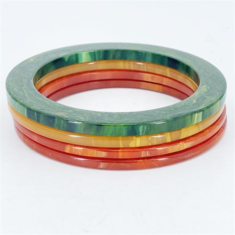 Bakelite Marbled Multi Color Flat Sided Spacer Bracelets
