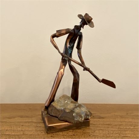 Handcrafted Copper Miner Gold Digger Figurine - 8"T