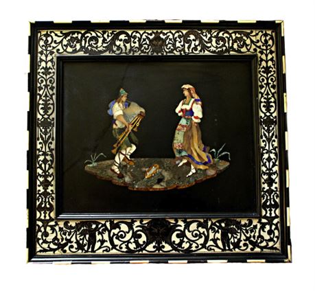 Antique Italian Pietra Dura Plaque Folk Art
