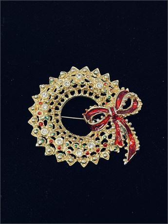 Very Pretty Vintage Christmas Wreath Brooch