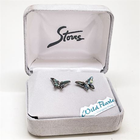 Storrs Abalone and Sterling Butterfly Earrings