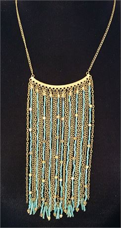Stunning Gold tone bead and aqua colored seed bead bid necklace