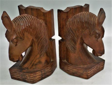 Carved wood Horse bookends