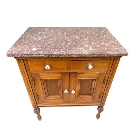 Vintage Flame Mahogany Wash Stand w/ Red Marble Top