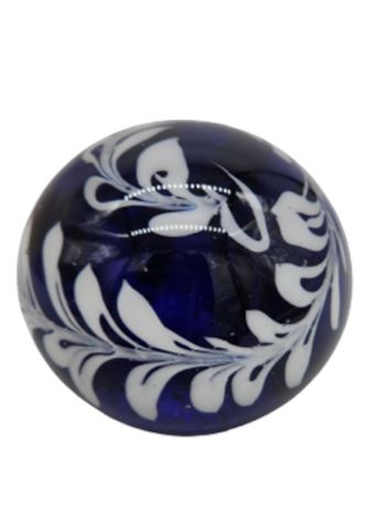 Vintage Blue and White  Glass Paperweight