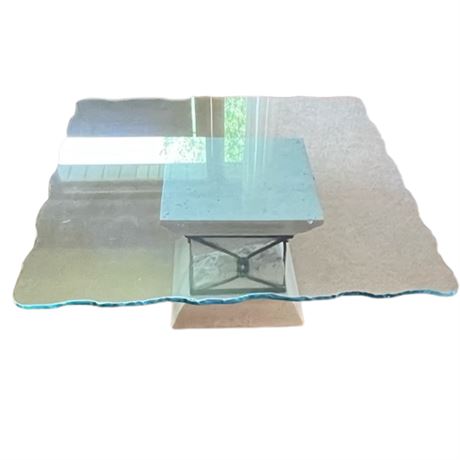 "Floating" Tessellated Mactan Stone, Metal and Glass Coffee Table