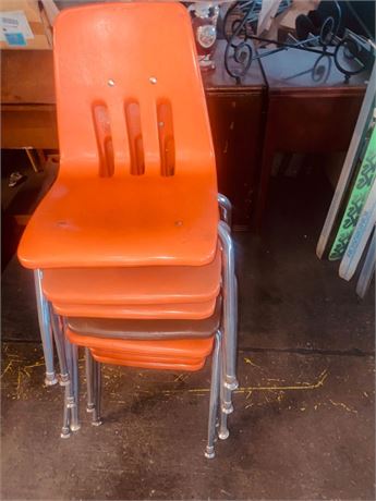 (8) Vintage Mid-Century Virco Los Angeles Orange Plastic Childrens Chairs