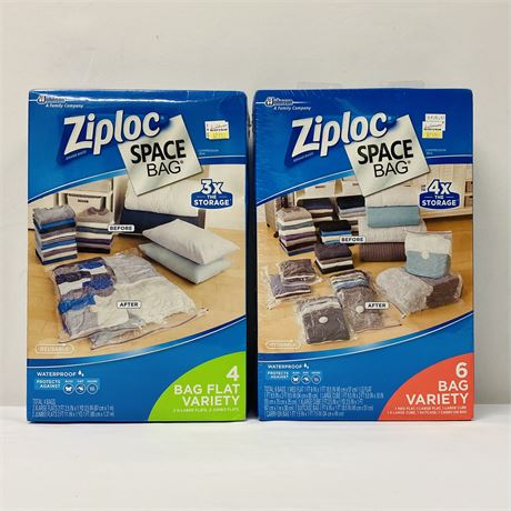 New Ziploc Space Saving Bags - 4 Pack and 6 Pack Boxes
