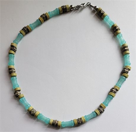 Pretty turquoise colored beads with shades of brown puca beads necklace