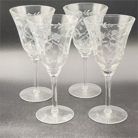 Etched Crystal Water Glasses, Set of Four