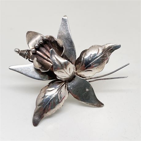 1940s Taxco Signed DS Orchid Brooch