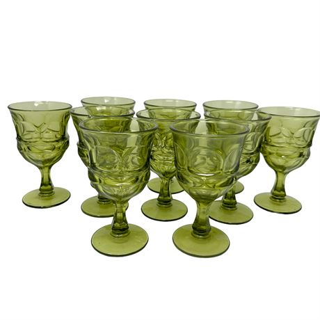 Set of 10 Green Glass Goblets