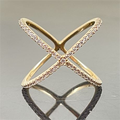 Sterling Criss Cross Ring, Cubic Zirconia and Gold Vermeil