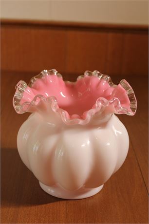 Fenton Pink Ruffled Silver Crest Vase