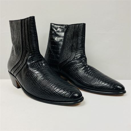 Men's Stacy Adams Black Leather Croc Zipper Boots - Size 11