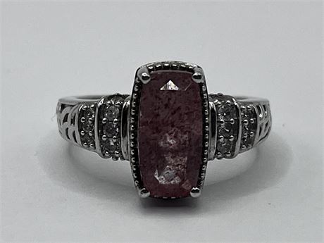 Diamond Pink Gem Sterling Silver Ring Size 7