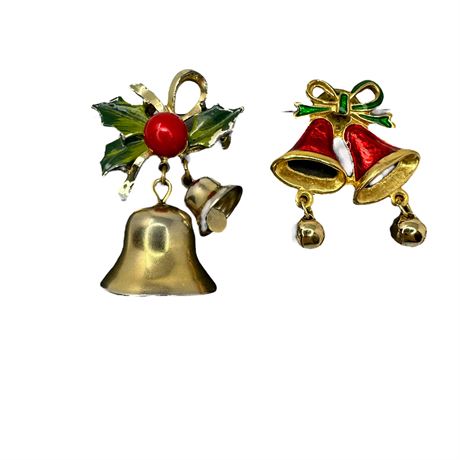 Two Enamel Christmas Bell Pins