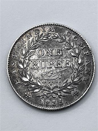 .917 Silver 1835 British East India Company One Rupee Coin King William III