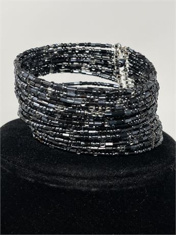 Black Seed Bead Cuff Bracelet