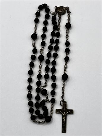 Antique Black Bead Rosary Necklace
