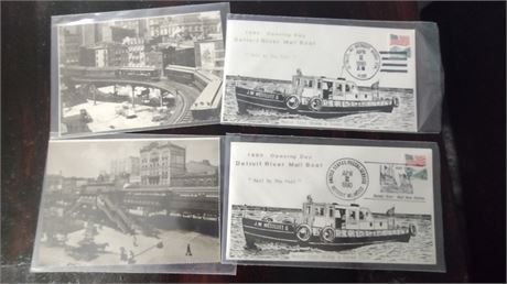 1990 Opening day Detroit River mail boat Envelopes and post card