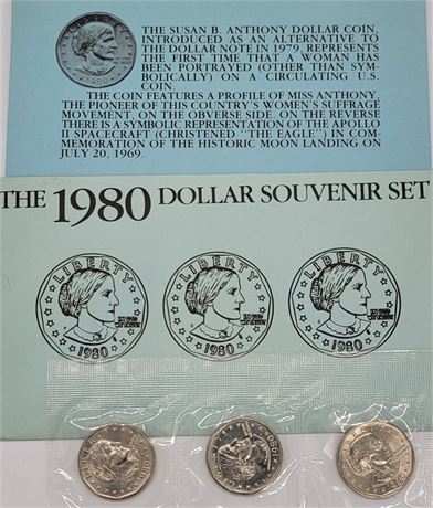 1980 Susan B. Anthony Dollar Souvenir Set W/Envelope Uncirculated