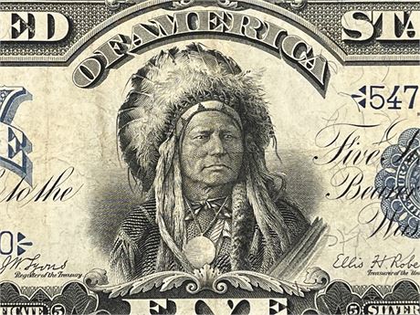 1899 Five Dollars Silver Certificate Indian Chief Note