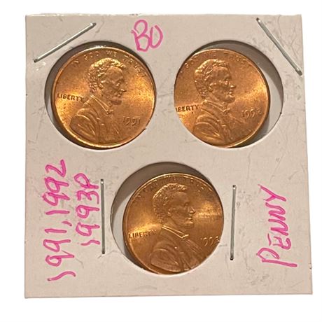 1991, 1992, 1993-P Penny Set