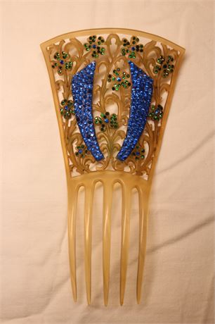 Art Deco Spanish Style Celluloid and Rhinestone Hair Comb