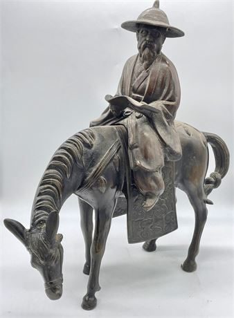 Japanese Bronze Scholar on Horse