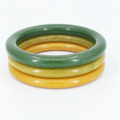 Bakelite Butter, Marbled and Green 1/4" Wide Bangle Spacer Set of Three (3)