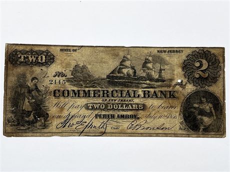 1856 Commercial Bank of New Jersey Two Dollar Note