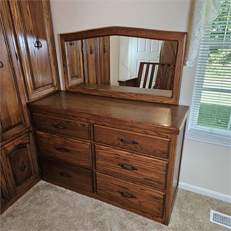 Six Drawer Lowboy Dresser with Mirror