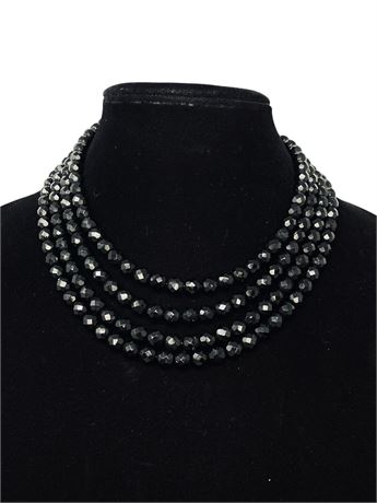 Black Multi Strand Faceted Glass Bead Necklace