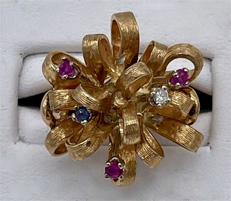 14K Yellow Gold Bow Fashion Ring