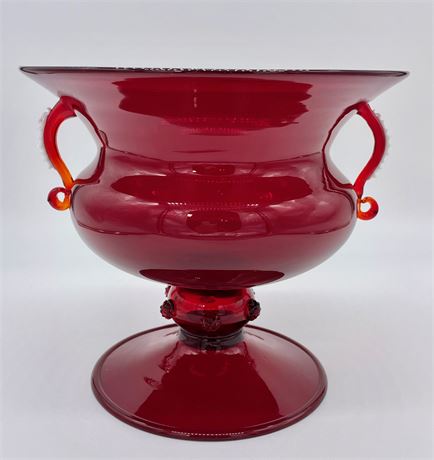 Salviati Style Venetian Red Glass Footed Urn