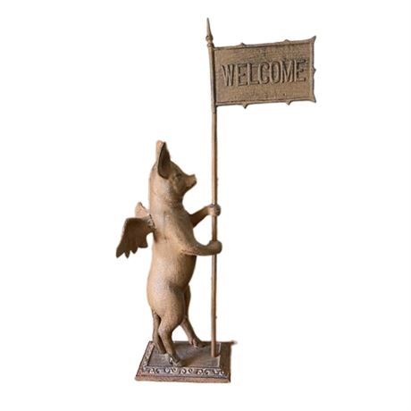 Cast Iron Flying Pig Welcome Figurine