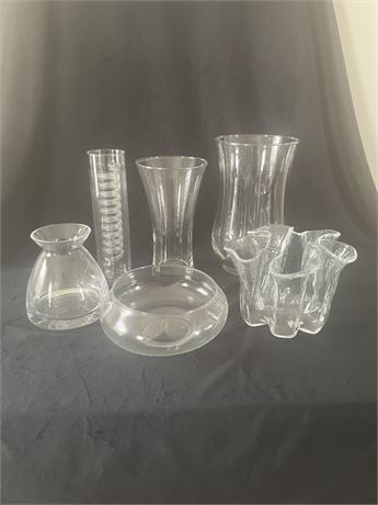 Lot of 6 Clear Glass Vases