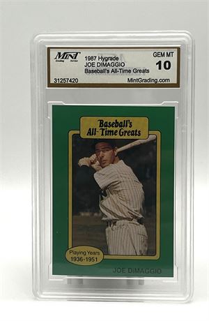 1987 Hygrade Joe DiMaggio Baseball All-Time Greats Mint Grading GEM MT 10 Card