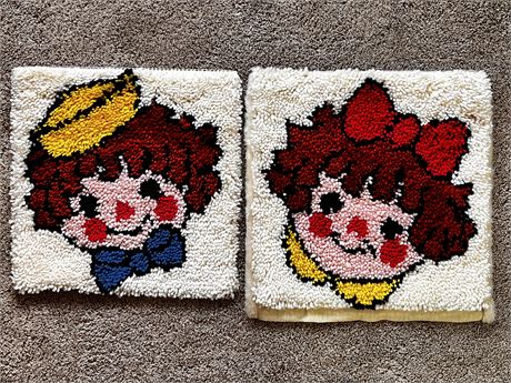 Hand Sewn Raggedy Ann and Andy Needlework / Crochet Art