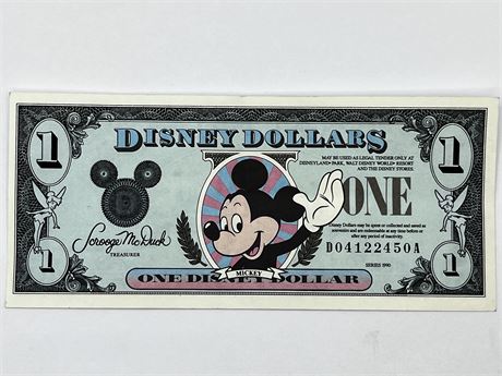 1990 One Dollar Disney Dollars Note