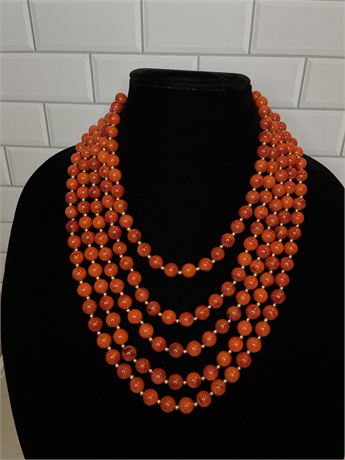 Orange Marbled Multi Strand Bead Necklace