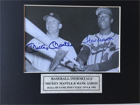 Baseball Immortals Mickey Mantle & Hank Aaron Hall of Fame 1974-1982 Signed x2